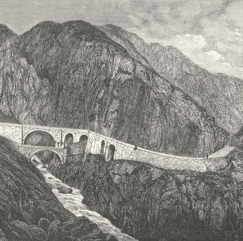 SWITZERLAND. Devil's bridge Rd St Gotthard c1885 old antique print picture